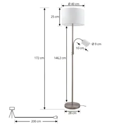 Lindby gulvlampe Jaileen, hvid, tekstil, 170 cm, læselampe