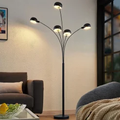 Lindby gulvlampe Jewa, sort, metal, 5 lyskilder, E14