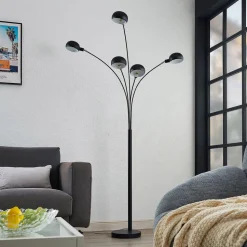 Lindby gulvlampe Jewa, sort, metal, 5 lyskilder, E14
