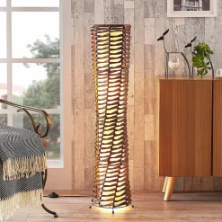 Lindby gulvlampe Joas, 110 cm, papir, tekstil, brun