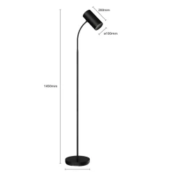 Lindby gulvlampe Karoli, sort, 156 cm, metal, fleksibel arm