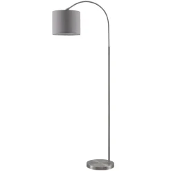 Lindby gulvlampe Keriba, nikkel/taupe, stof, 150 cm, E27