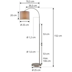 Lindby gulvlampe Keriba, nikkel/taupe, stof, 150 cm, E27