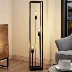 Lindby gulvlampe Krisha, sort, metal, 3 lyskilder, E27