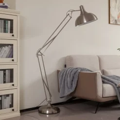 Lindby gulvlampe Leia, sølv, metal, 180 cm, drejelig, E27