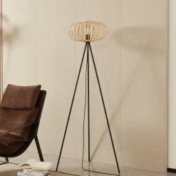 Lindby gulvlampe Lielle, naturlig bambus, Ø 40 cm