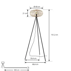 Lindby gulvlampe Lielle, naturlig bambus, Ø 40 cm