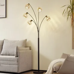 Lindby gulvlampe Lielle, naturlig bambus, 5 lyskilder, 190 cm