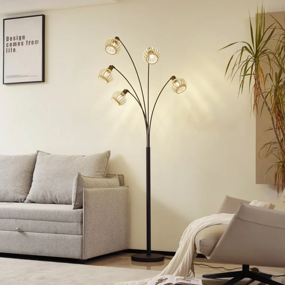 Lindby gulvlampe Lielle, naturlig bambus, 5 lyskilder, 190 cm