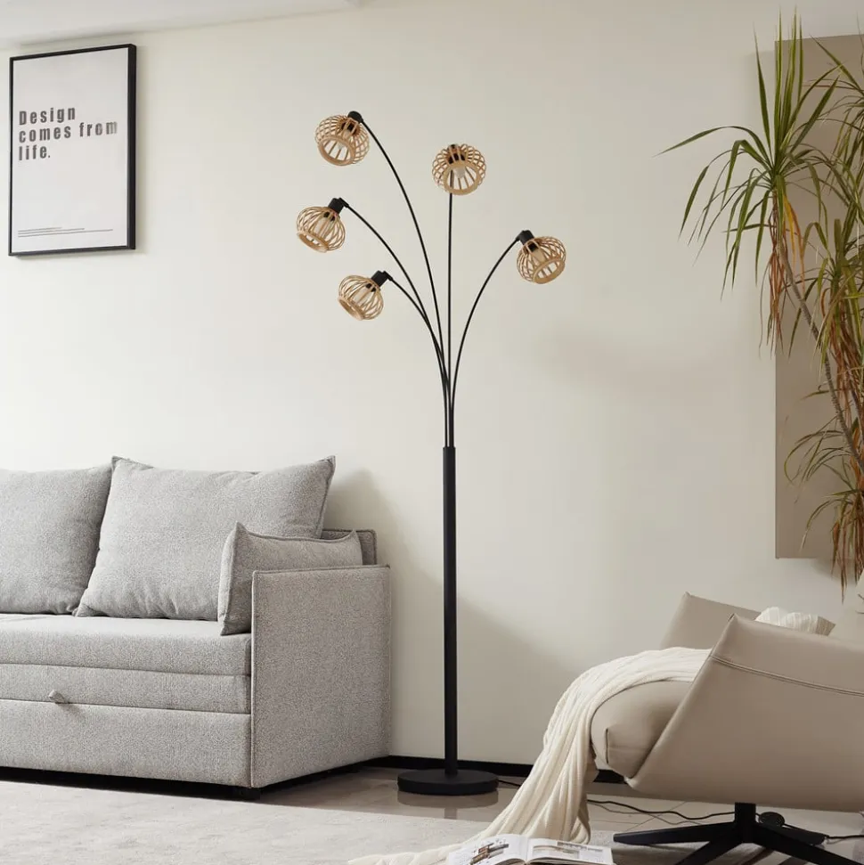 Lindby gulvlampe Lielle, naturlig bambus, 5 lyskilder, 190 cm