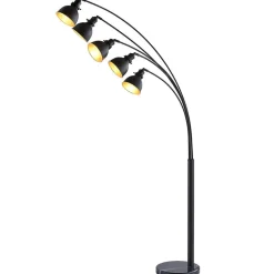 Lindby gulvlampe Lira, 5 lyskilder, højde 205 cm, sort, guld