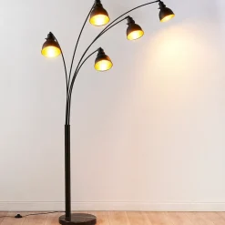 Lindby gulvlampe Lira, 5 lyskilder, højde 205 cm, sort, guld