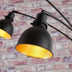 Lindby gulvlampe Lira, 5 lyskilder, højde 205 cm, sort, guld