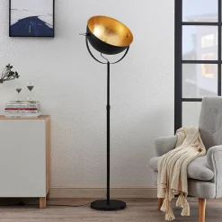 Lindby gulvlampe Muriel, 1 lyskilde, sort/guld, metal