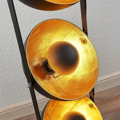 Lindby gulvlampe Muriel, 3 lyskilder, sort/guld, metal