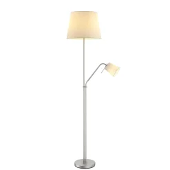 Lindby gulvlampe Nantwin, 175 cm, hvid, nikkel, tekstil