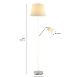 Lindby gulvlampe Nantwin, 175 cm, hvid, nikkel, tekstil