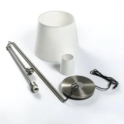 Lindby gulvlampe Nantwin, 175 cm, hvid, nikkel, tekstil