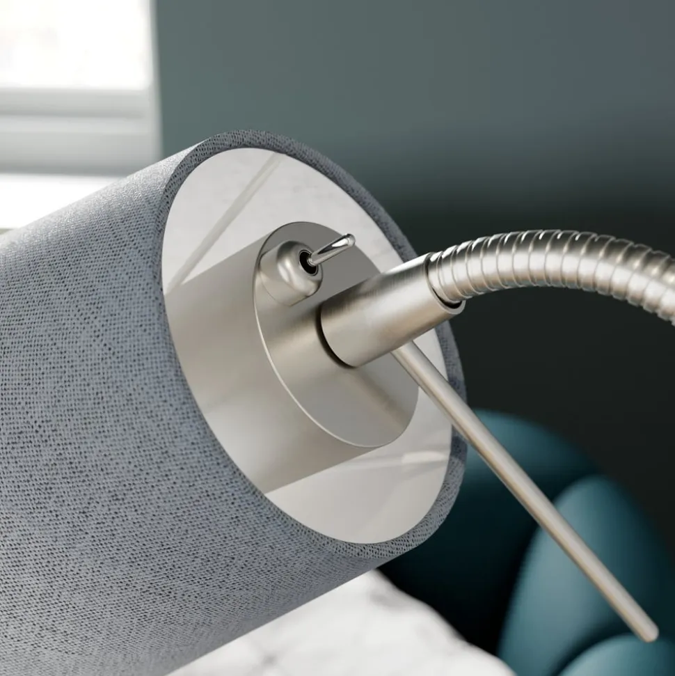 Lindby gulvlampe Nantwin, 175 cm, grå, nikkel, tekstil