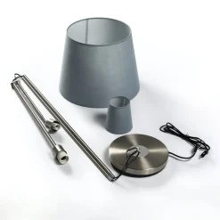 Lindby gulvlampe Nantwin, 175 cm, grå, nikkel, tekstil