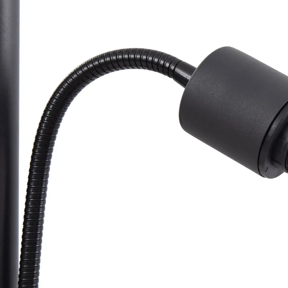 Lindby gulvlampe Nehemia, sort, glas, læselampe, 185 cm