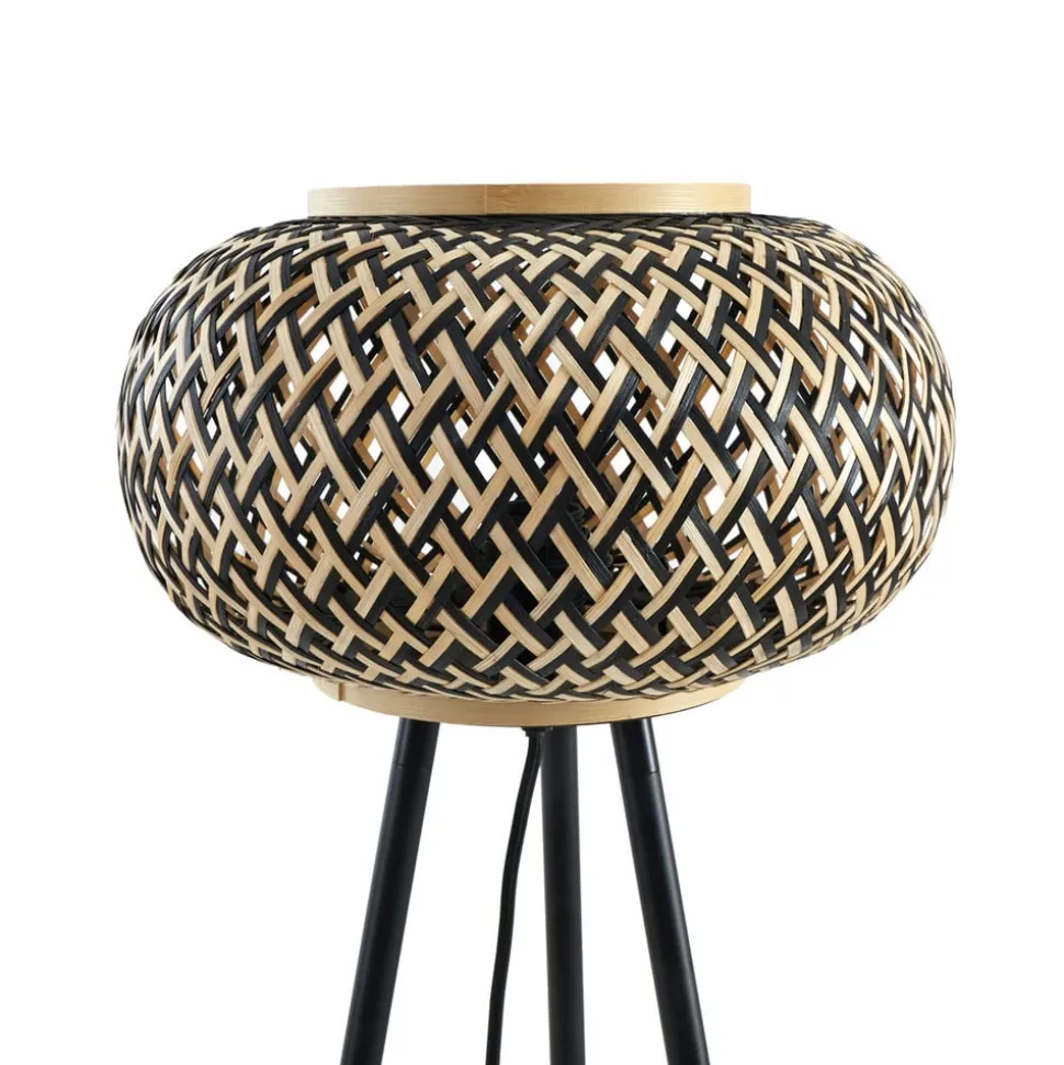 Lindby gulvlampe Nerys, sort, bambus, Ø 31,5 cm, stativ