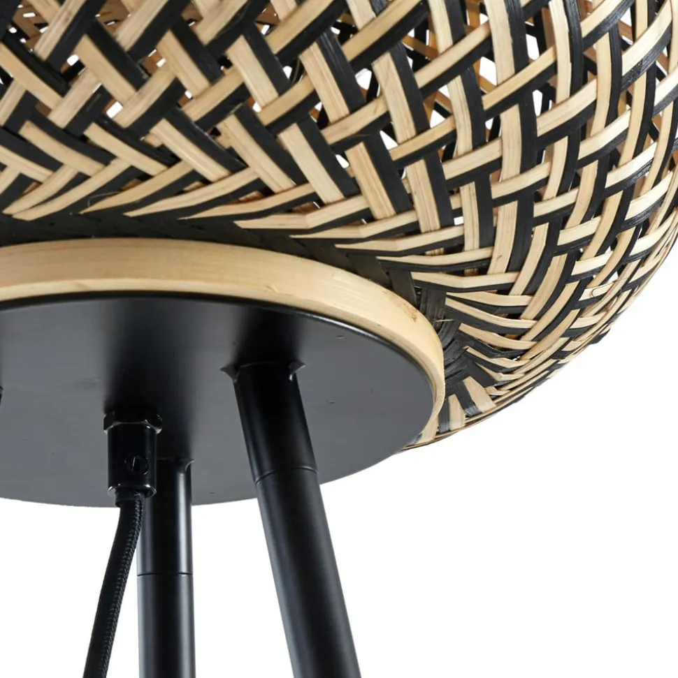 Lindby gulvlampe Nerys, sort, bambus, Ø 31,5 cm, stativ