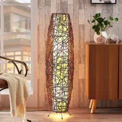 Lindby gulvlampe Nias, højde 111 cm, rattan, tekstil