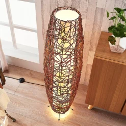 Lindby gulvlampe Nias, højde 111 cm, rattan, tekstil