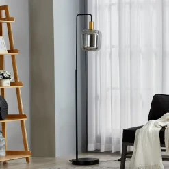 Lindby gulvlampe Nimbora, 150 cm, sort, glas, metal