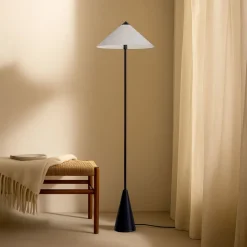Lindby gulvlampe Norvik, højde 150 cm, sort/grå, metal
