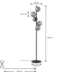 Lindby gulvlampe Orbelia, sort, 5 lyskilder, glas