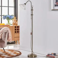 Lindby gulvlampe Otis, antik messing, glas, 170 cm, E27