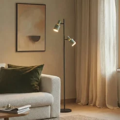 Lindby gulvlampe Ovelia, grøn/sort, metal, E27