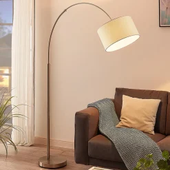 Lindby gulvlampe Railyn, hvid, stof, 200 cm, E27