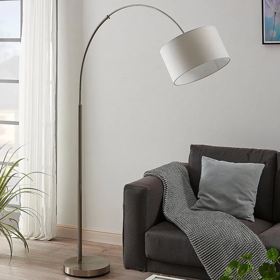 Lindby gulvlampe Railyn, hvid, stof, 200 cm, E27