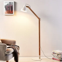 Lindby gulvlampe Shivanja, træ, justerbar, 146 cm, E27