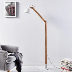 Lindby gulvlampe Shivanja, træ, justerbar, 146 cm, E27