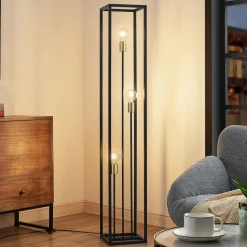 Lindby gulvlampe Tiliane, sort, metal, 3 lyskilder, 153 cm