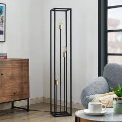 Lindby gulvlampe Tiliane, sort, metal, 3 lyskilder, 153 cm