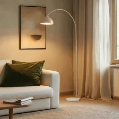 Lindby Gulvlampe Tonka, beige, metal/marmor, 180 cm, E27