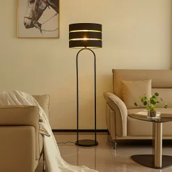 Lindby gulvlampe Tsomo, Ø 40 cm, sort, stof, E27