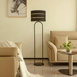 Lindby gulvlampe Tsomo, Ø 40 cm, sort, stof, E27