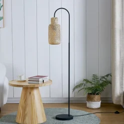 Lindby gulvlampe Venora, 145 cm høj, bambus, E27