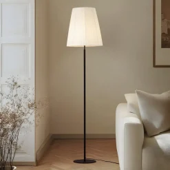 Lindby gulvlampe Virelle, sort/hvid, tekstil, højde 170 cm