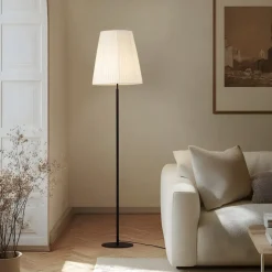 Lindby gulvlampe Virelle, sort/hvid, tekstil, højde 170 cm