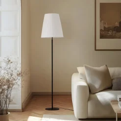 Lindby gulvlampe Virelle, sort/hvid, tekstil, højde 170 cm