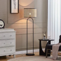 Lindby gulvlampe Yaelle, 146 cm høj, rattan, sort, E27