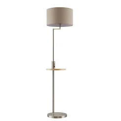Lindby gulvlampe Zinia, nikkelfarvet, hylde, USB-tilslutning