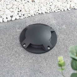 Lindby gulv-spotlight med LED Cormac, 4 lyskilder, Ø 21 cm, IP67